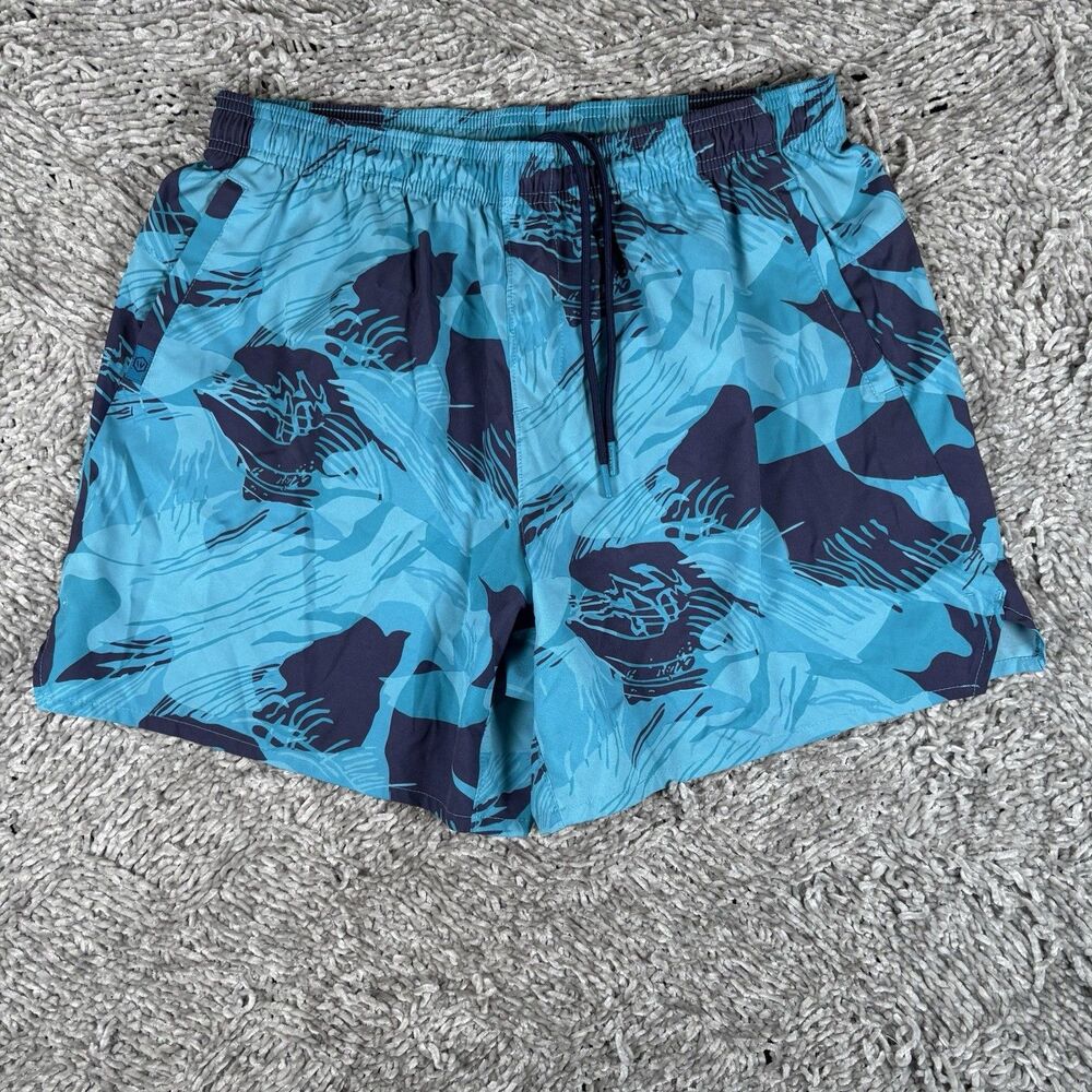 Warrior Hybrid Shorts Mens XL Blue Floral Elastic Waist Drawstring Beach Summer